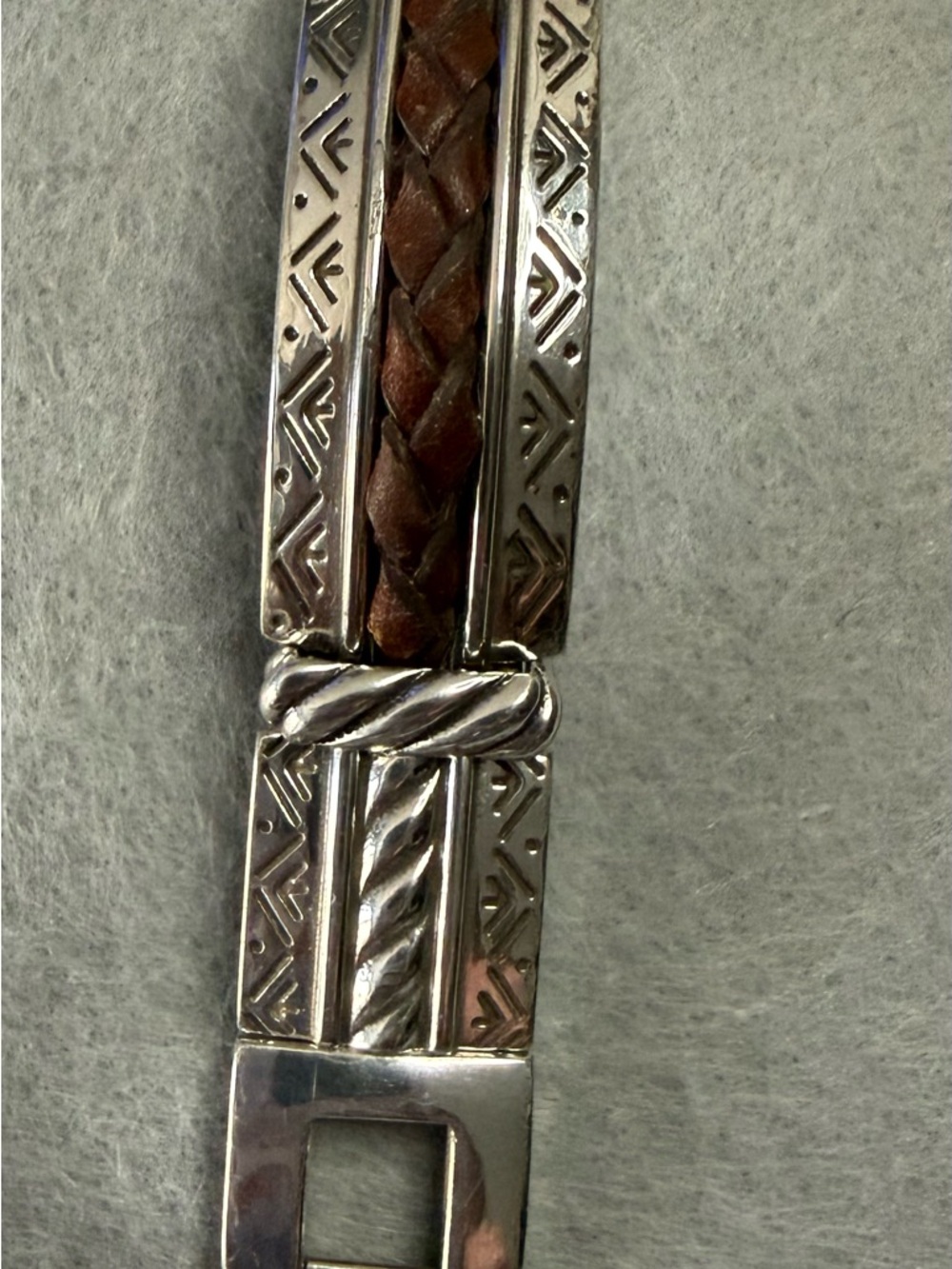 Brighton Watch Capistrano Silver Toned Brown Leather Braided Inlay Southwestern - Picture 8 of 15